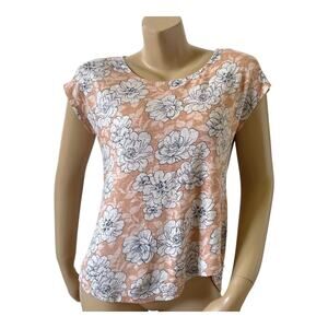 C&C California Womens Size Medium Short Sleeve Floral Print 100% Linen Shirt Top